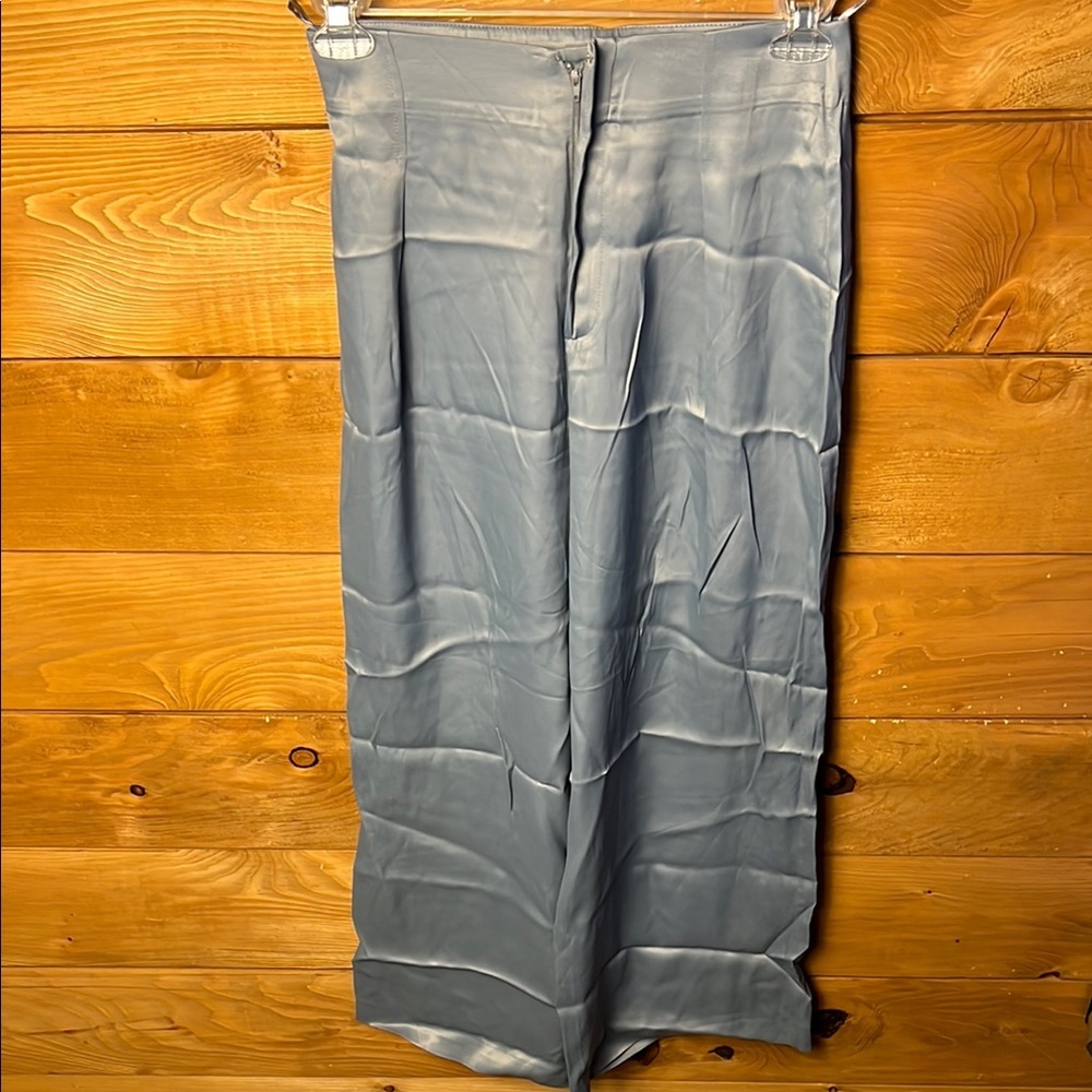 ZARA Women's Pleated Wide Leg Pants Md gray silver zip shiny pockets evening Y2K